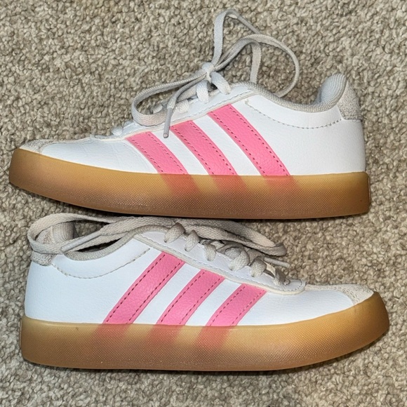 Adidas Kids White and Pink Sneakers with Tan Sole VL Court 3.0 K - Picture 4 of 10